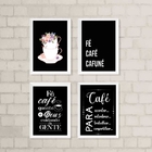 Kit 4 Quadros Para Cantinho Do Café preto 45x34cm - Com Vidro