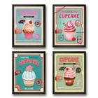 Kit 4 Quadros Para Cozinha - Cupcakes 45x34cm - Com Vidro Mol