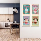 Kit 4 Quadros Para Cozinha - Cupcakes 45x34cm - Com Vidro Mol