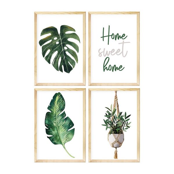 Kit 4 Quadros Para Decoração Cozinha Plantas Folhagem Frases