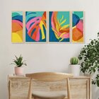 Kit 4 Quadros Para Decoração Folhas Coloridas Sala