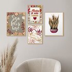 Kit 4 Quadros Para Decoração Frases Fé Plantas Folhas Sala