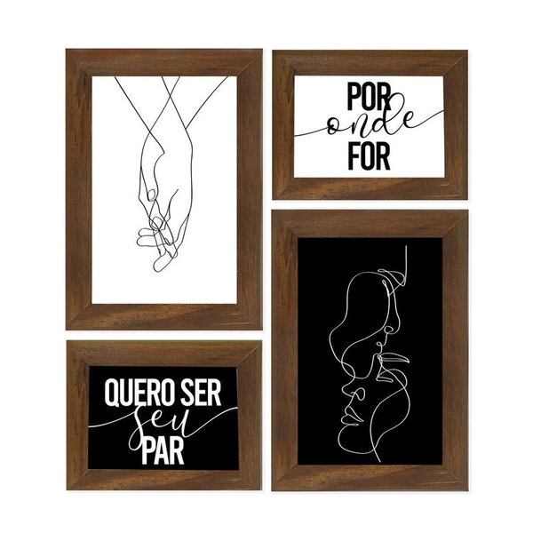 Kit 4 Quadros Para Decoração Minimalista Quarto Casal Sala