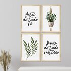 Kit 4 Quadros Para Decoração Sala De Jantar Folhagens Frases