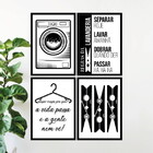 Kit 4 Quadros Para Lavanderia 24x18cm Moldura:madeira Preta