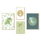 Kit 4 Quadros Para Quarto Infantil Menino Dinossauro Verde