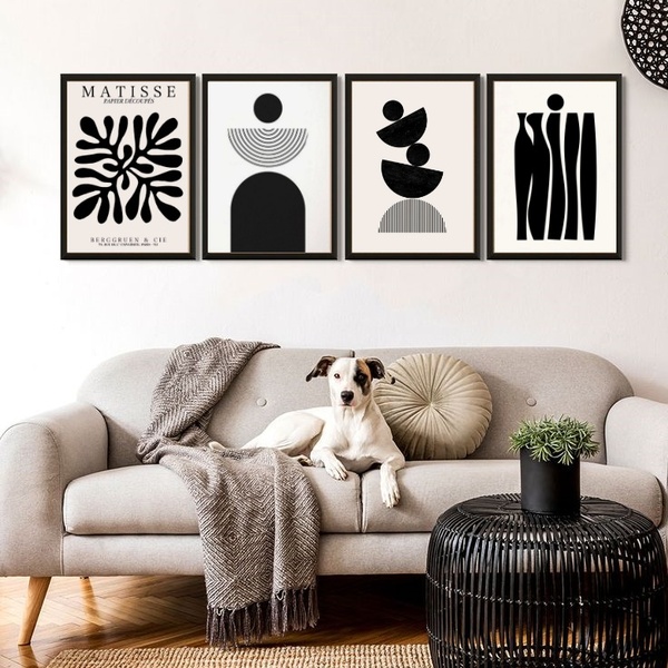 Kit 4 Quadros Para Sala Abstratos Preto E Branco matisse 24x1