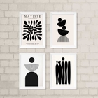 Kit 4 Quadros Para Sala Abstratos Preto E Branco matisse 24x1