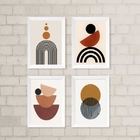 Kit 4 Quadros Para Sala Minimalistas Abstratos marrom 45x34cm