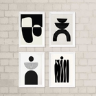 Kit 4 Quadros Para Sala Minimalistas Abstratos preto 24x18cm