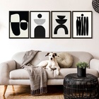 Kit 4 Quadros Para Sala Minimalistas Abstratos preto 33x24cm