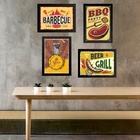 Kit 4 Quadros Placas Vintage Churrasco 33x24cm - Com Vidro Mo