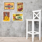 Kit 4 Quadros Placas Vintage Churrasco 33x24cm - Com Vidro Mo
