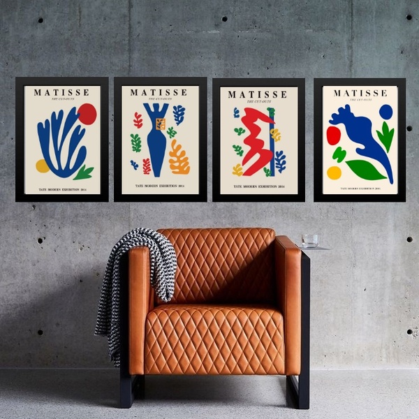 Kit 4 Quadros Posters Matisse Colorido 33x24cm - Com Vidro Mo