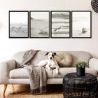 Kit 4 Quadros Praia Branco Bege E Cinza 45x34cm Moldura:madei