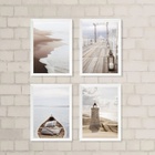 Kit 4 Quadros Praia Marrom E Bege 45x34cm - Com Vidro Moldura