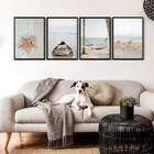 Kit 4 Quadros Praia Soft - Branco E Bege 33x24cm Moldura:made