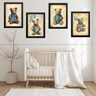 Kit 4 Quadros Quarto Bebê Ursos Vintage 24x18cm Moldura Branca