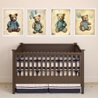 Kit 4 Quadros Quarto Bebê Ursos Vintage 45x34cm - Com Vidro M