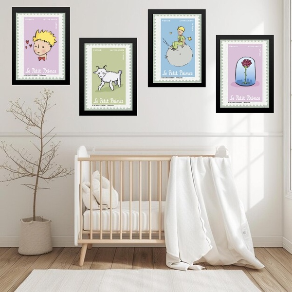 Kit 4 Quadros Quarto Infantil Pequeno Príncipe 45x34cm Moldur