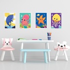 Kit 4 Quadros Quarto Infantil Tema Animais Marinhos 24x18cm M