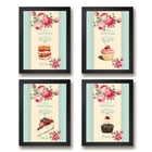 Kit 4 Quadros Vintage Para Cozinha Doces e bolos 24x18cm Mold