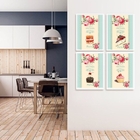 Kit 4 Quadros Vintage Para Cozinha Doces e bolos 45x34cm Mold