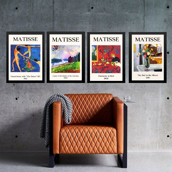 Kit 4 Quadros Vintage Posters Matisse Colorido 24x18cm - Com