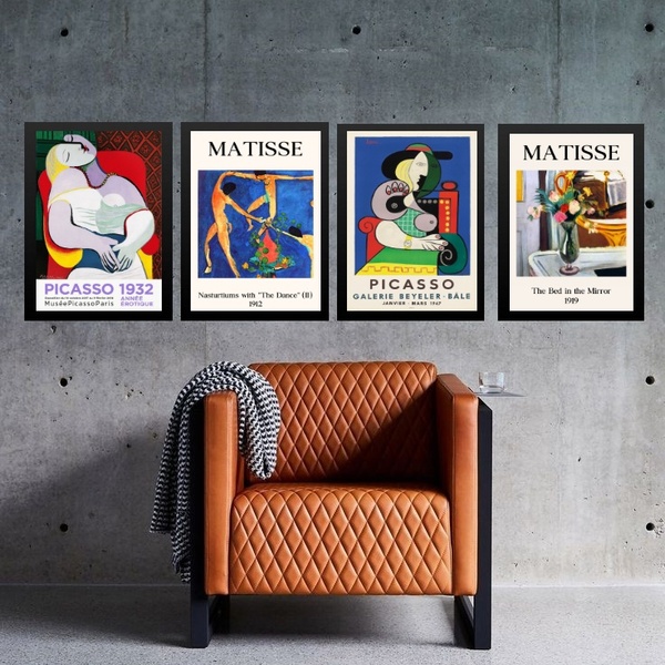 Kit 4 Quadros Vintage Posters Matisse E Picasso 24x18cm Moldu