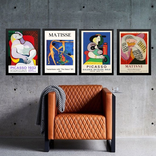 Kit 4 Quadros Vintage Posters Picasso E Matisse 45x34cm - Com