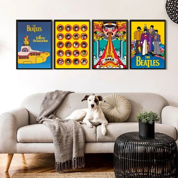 Kit 4 Quadros Yellow Submarine - Beatles 24x18cm Moldura:made