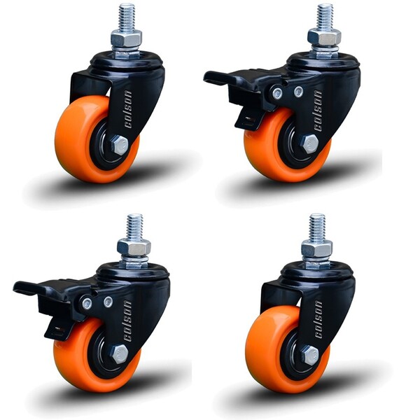 Kit 4 Rodízio Linha Black Parafuso 3/8" 41mm 2 Com Freio 2 Se