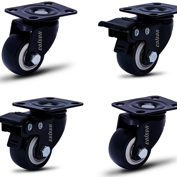 Kit 4 Rodízio Linha Black Placa 2" 50mm 2 Com Freio 2 Sem Fre