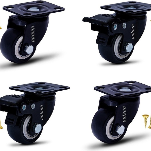 Kit 4 Rodízio Linha Black Placa 41mm Móveis 2 Com Freio 2 Sem