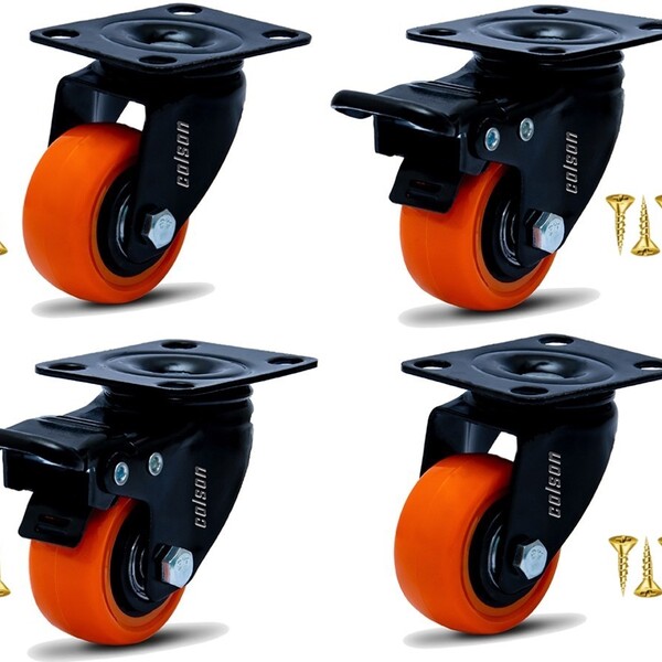 Kit 4 Rodízio Linha Black Placa 50mm 2 Com Freio 2 Sem Freio