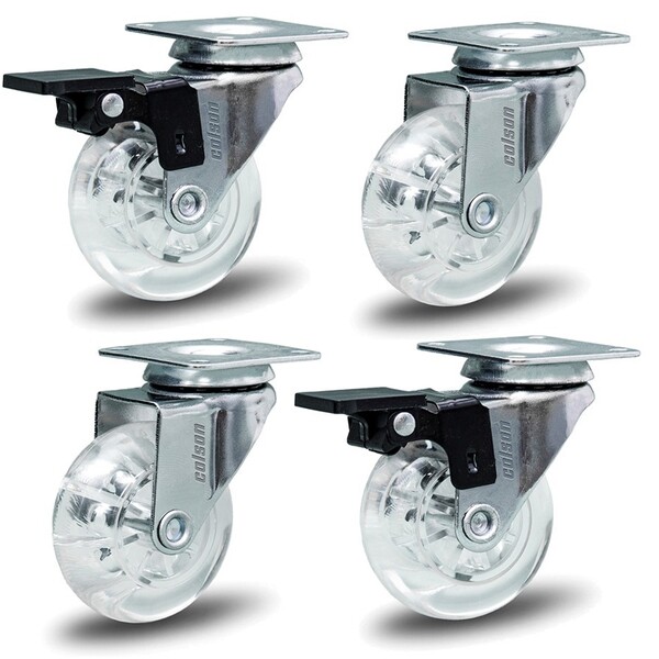 Kit 4 Rodízio Silicone Pvc Gel Cristal Placa 2" 50mm 2 Com Fr