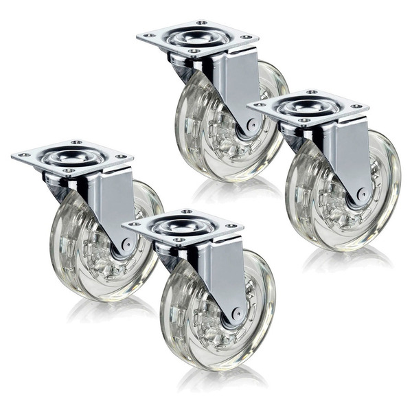 Kit 4 Rodízios De Silicone 75mm Transparente Base Giratória