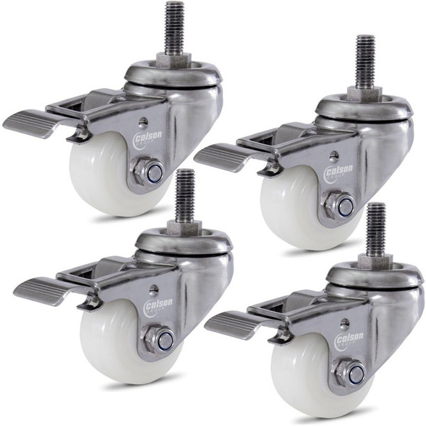 Kit 4 Rodízios Série 10 Inox Espiga 50mm Nylon Com Freio 200k