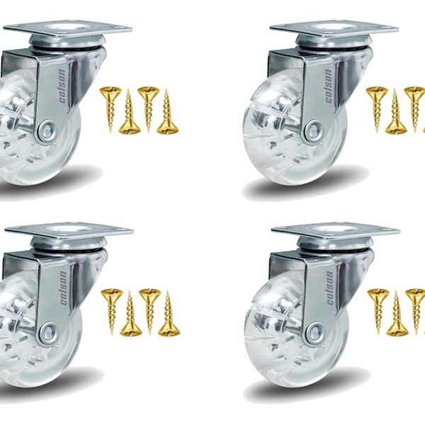 Kit 4 Rodízios Silicone Pvc Gel Cristal Placa 2" 50mm 40kg Se