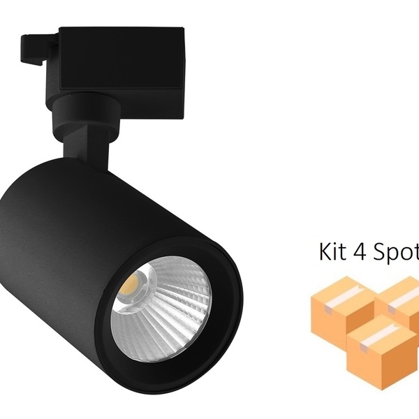 Kit 4 Spots Para Trilho 10w 3000k Bivolt Preto