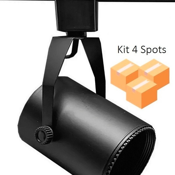 Kit 4 Spots Para Trilho Par20 E27 Preto Em Ferro