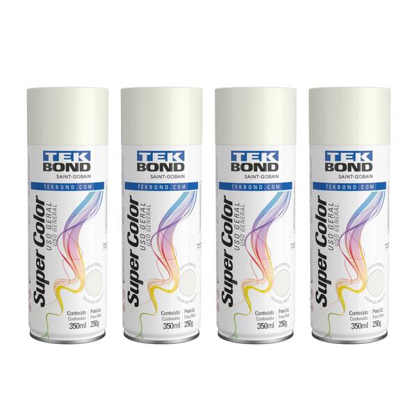 Kit 4 Tinta Spray Branco Brilhante 350ml 250g - Tekbond