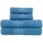 Kit 4 Toalhas Banho Sarah Algodão Toque Suave Leve Macia Azul