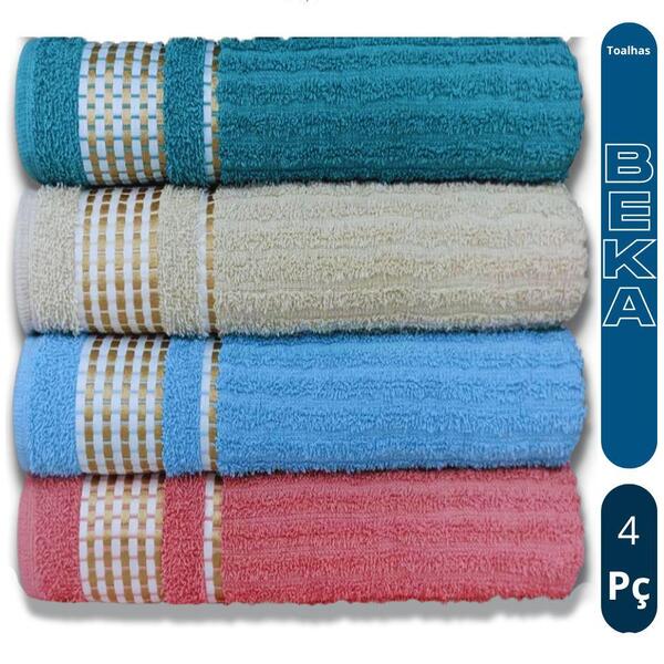 Kit 4 Toalhas De Banho Caneladas Gigante Banhão 70 X 140 Beka