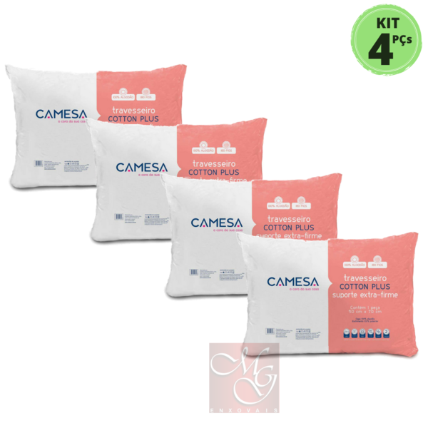 Kit 4 Travesseiros Cotton Plus Suporte Extra Firme 50x70cm
