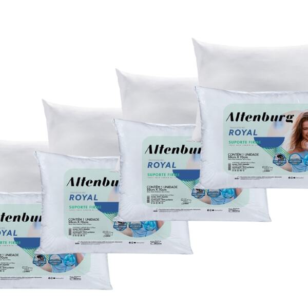 Kit 4 Travesseiros Royal Altenburg Percal 180 Fios Fibra Sili