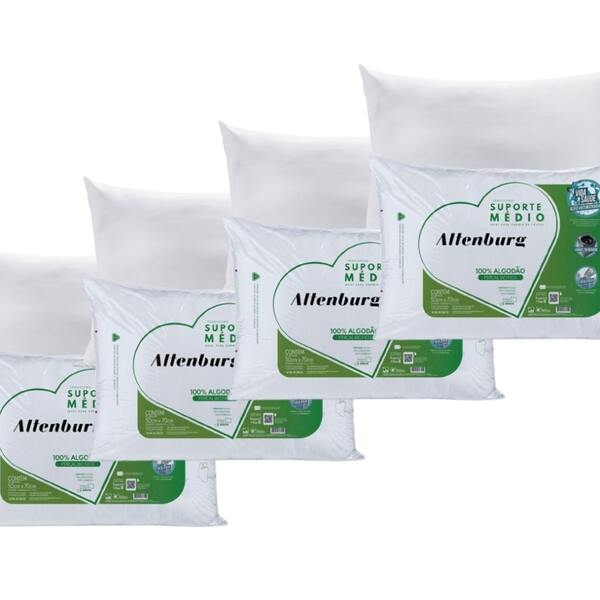 Kit 4 Travesseiros Suporte Médio Altenburg Para Quem Dorme De