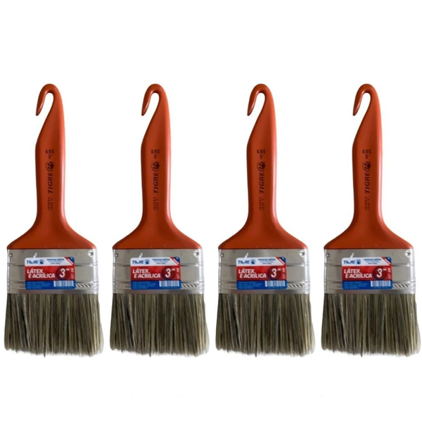 Kit 4 Trincha Pincel P/ Pintura Látex Acrílica 3'' Tigre