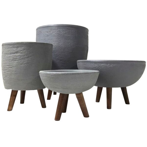 Kit 4 Vasos Para Plantas Decoração Com Tripé Madeira Cinza