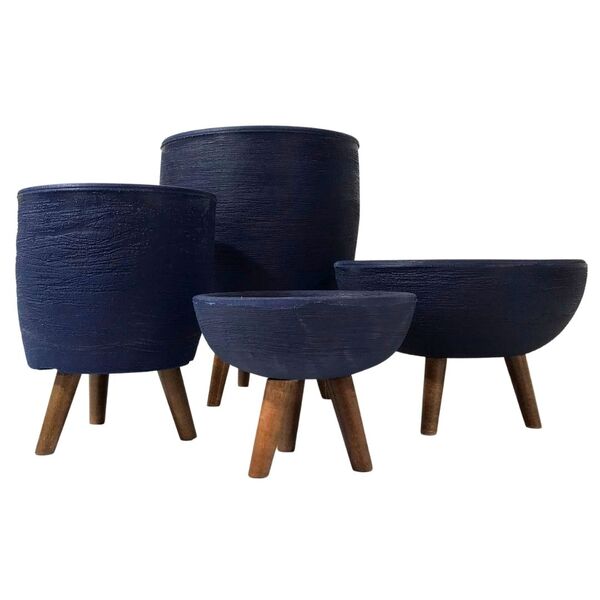 Kit 4 Vasos Para Plantas E Decoração Tripé De Madeira Azul